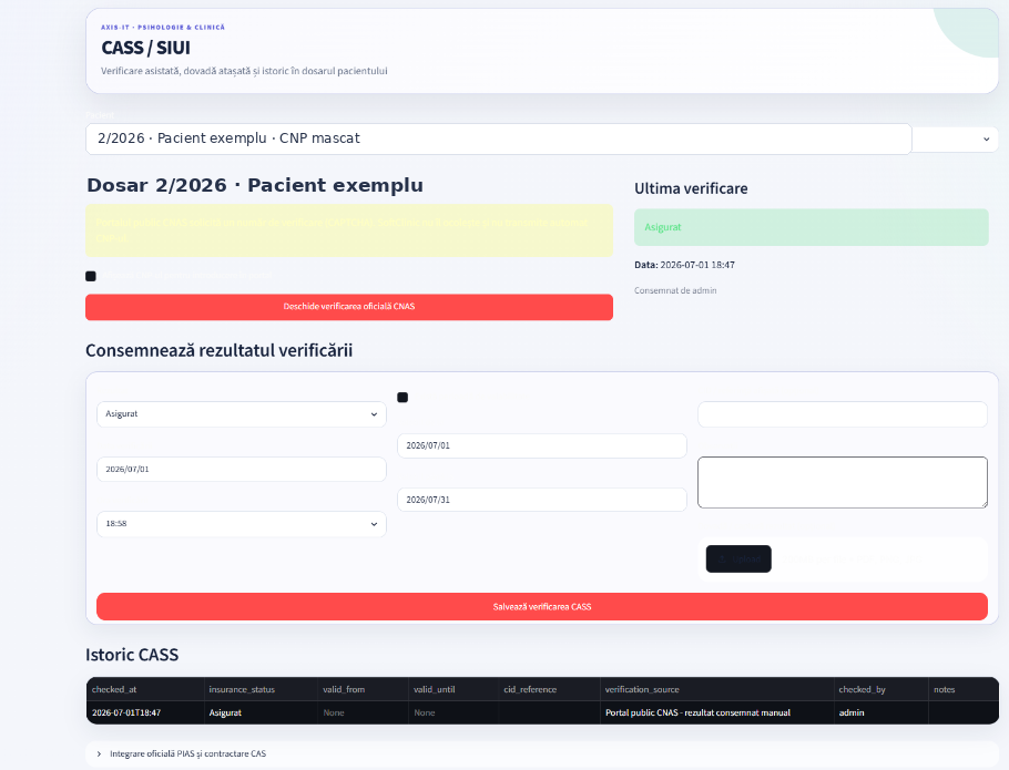 Modul CASS și SIUI AXIS-IT, cu date mascate